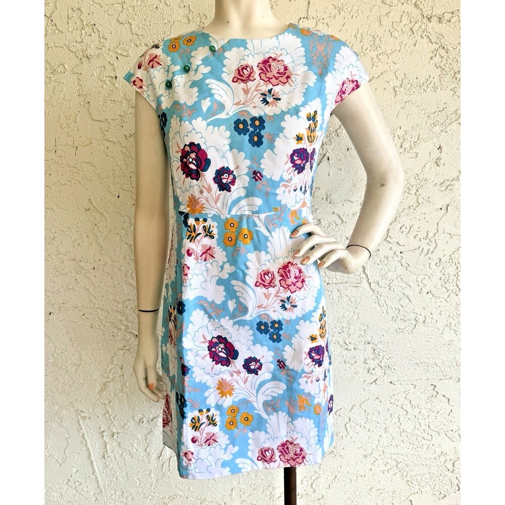 SHANGHAI TANG Dress Silk Blend Floral Print Asian Art to Wear with Flaws Size 4